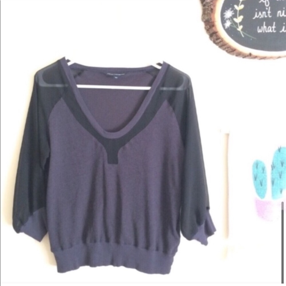 Lightweight Dusty Purple Top with Sheer Black Paneling & 3/4 Length Sleeves